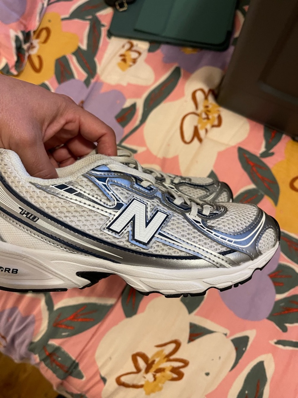 New Balance White and Navy Running Sneakers